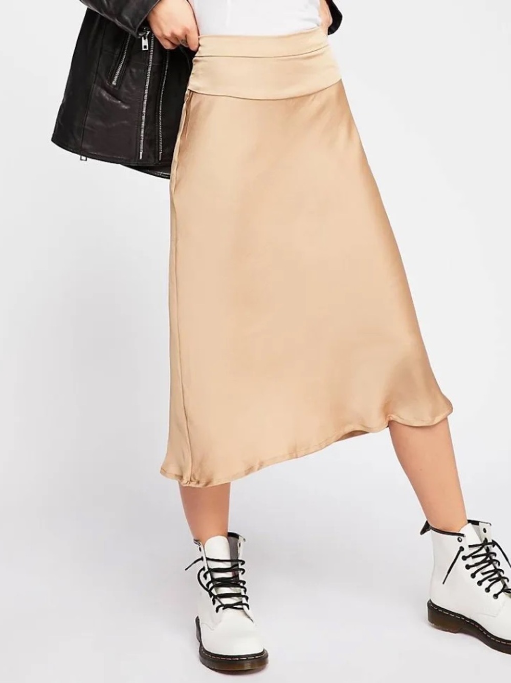 Free People Gold Satin Midi Slip Skirt Size 10